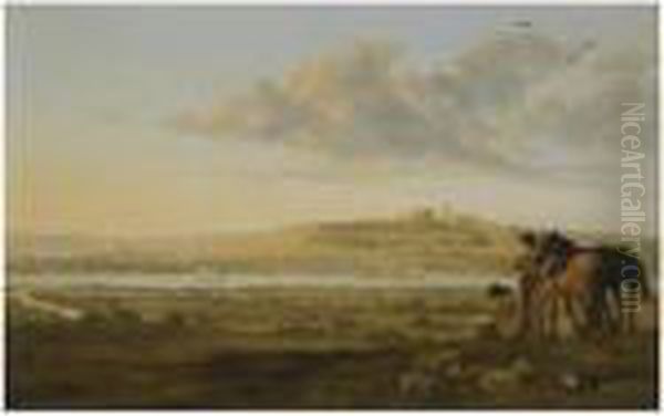 A Shepherd And Two Cavaliers 
Resting On A Point Looking Out Overthe Countryside Near Elten, On The 
Borders Of Holland Andgermany Oil Painting by Aelbert Cuyp