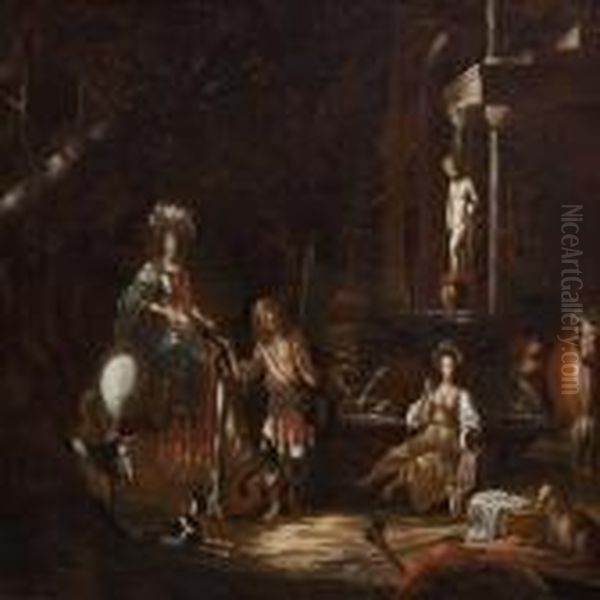 Elegantly Dressed People Near A Fountain Oil Painting by Aelbert Cuyp