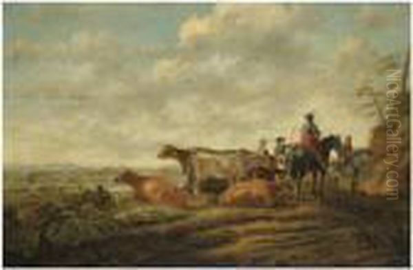 A Northern Landscape At Sunset With Herders And Their Cattle In Theforeground Oil Painting by Aelbert Cuyp