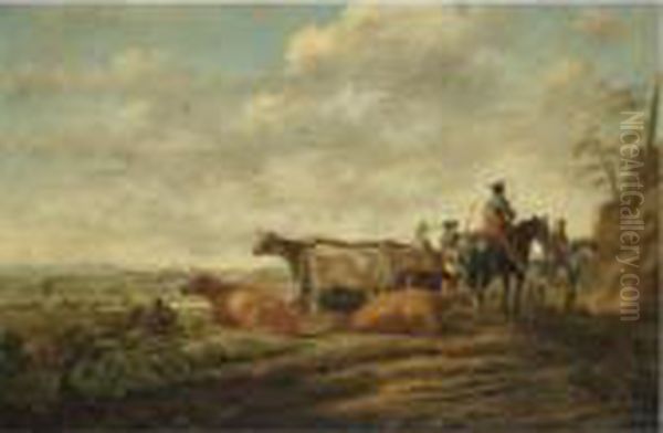 A Northern Landscape At Sunset With Herders And Their Cattle In The Foreground Oil Painting by Aelbert Cuyp