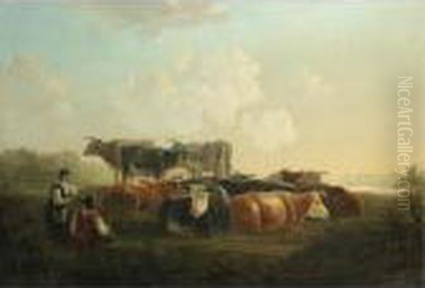 An Italianate Landscape With Herders And Their Cattle Reposing Oil Painting by Aelbert Cuyp