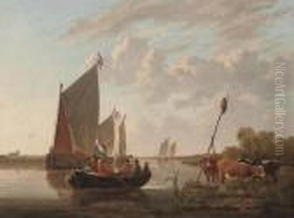 Departing From The Riverbank Oil Painting by Aelbert Cuyp