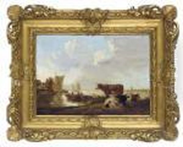 Cattle Resting On The Bank Of A Dutch River Oil Painting by Aelbert Cuyp