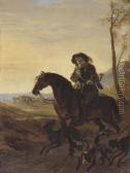 Trombettiere A Cavallo In Una Radura (l'alali' Del Cervo) Oil Painting by Aelbert Cuyp