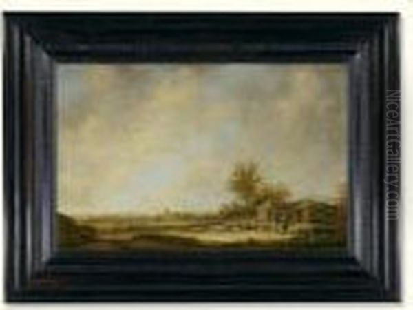 Shepherds With Sheep Near Farm Buildings Oil Painting by Aelbert Cuyp