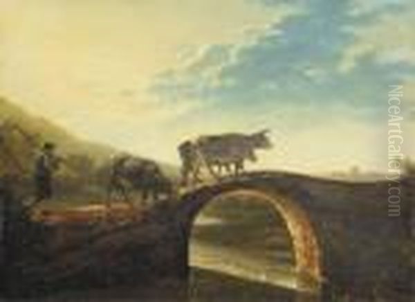 A Drover Crossing A Bridge Oil Painting by Aelbert Cuyp