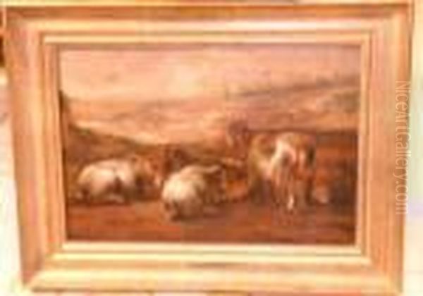 Goats And Sheep At Rest In A Mountain Landscape Oil Painting by Aelbert Cuyp