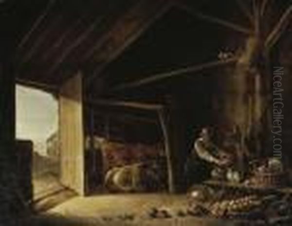 A Barn Interior With Cattle And A Maid Fetching Vegetables Oil Painting by Aelbert Cuyp