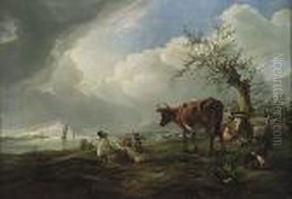 A Dutch Bucolic Landscape Oil Painting by Aelbert Cuyp