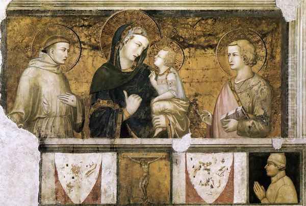 Madonna with St Francis and St John the Evangelist c. 1320 Oil Painting by Pietro Lorenzetti