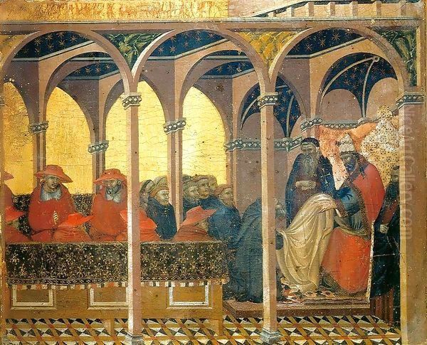 Predella panel The Approval of the New Carmelite Habit by Pope Honorius IV Oil Painting by Pietro Lorenzetti