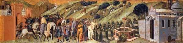 Predella panel St Albert Presents the Rule to the Carmelites Oil Painting by Pietro Lorenzetti