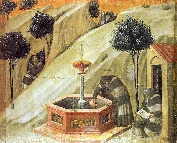 Predella panel Hermits at the Fountain of Elijah Oil Painting by Pietro Lorenzetti