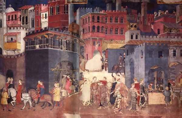 Effects Of Good Government On The City Life (detail) Oil Painting by Ambrogio Lorenzetti