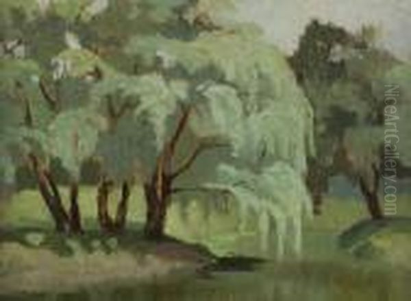 Wierzby Nad Stawem Oil Painting by Stanislaw Czajkowski