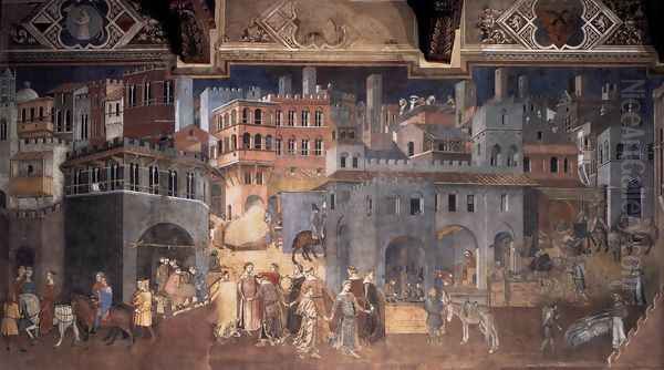 Effects of Good Government on the City Life (detail-2) 1338-40 Oil Painting by Ambrogio Lorenzetti