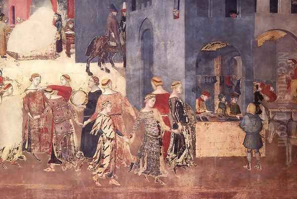 Effects of Good Government on the City Life (detail-6) 1338-40 Oil Painting by Ambrogio Lorenzetti