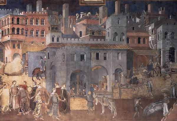 Effects of Good Government on the City Life (detail-4) 1338-40 Oil Painting by Ambrogio Lorenzetti