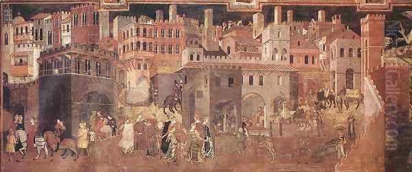 Effects of Good Government on the City Life (detail-1) 1338-40 Oil Painting by Ambrogio Lorenzetti