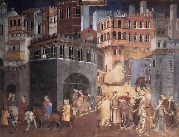 Effects of Good Government on the City Life (detail-3) 1338-40 Oil Painting by Ambrogio Lorenzetti