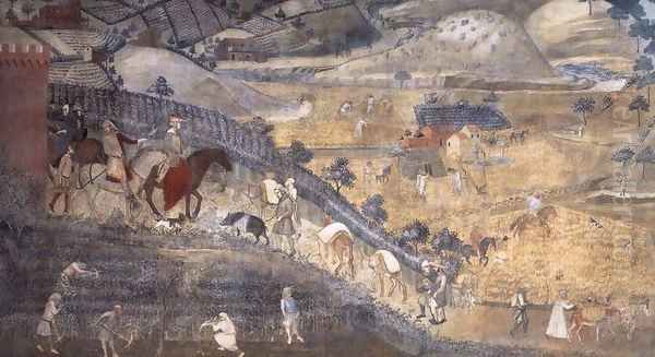 The Effects of Good Government in the Countryside (detail) Oil Painting by Ambrogio Lorenzetti