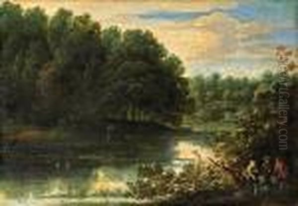 Bewaldete Flusslandschaft Mit Staffage Oil Painting by Jaques D'Arthois