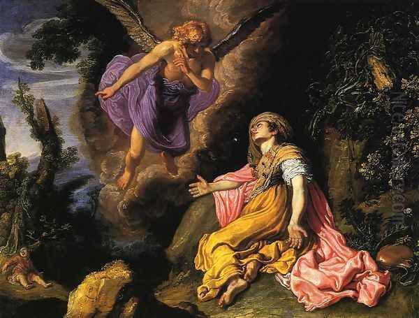 Hagar and the Angel Oil Painting by Pieter Pietersz. Lastman