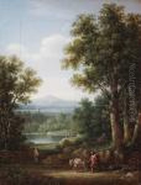 Bewaldete Hugellandschaft Mit Wanderer Und Seinem Beladenen Esel Oil Painting by Jaques D'Arthois