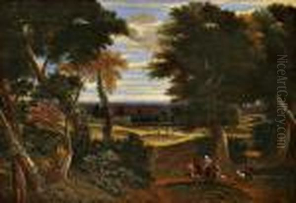 Landschaft Mit Landleuten Und Ziegen Oil Painting by Jaques D'Arthois