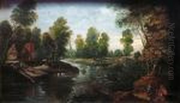 Chasseuren Bord De Riviere Oil Painting by Jaques D'Arthois