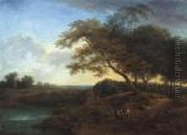 De . An Extensivewooded Landscape With A Lake And Travellers On A Path Oil Painting by Jaques D'Arthois