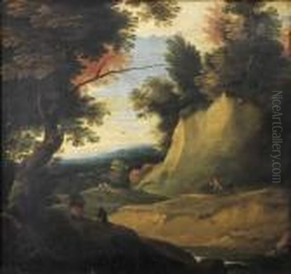 Paysage Au Cavalier Et Aux Promeneurs Oil Painting by Jaques D'Arthois