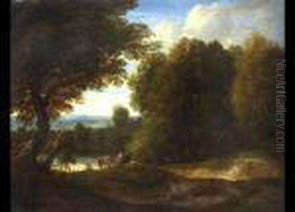 Waldlandschaft Mit Figuren Oil Painting by Jaques D'Arthois