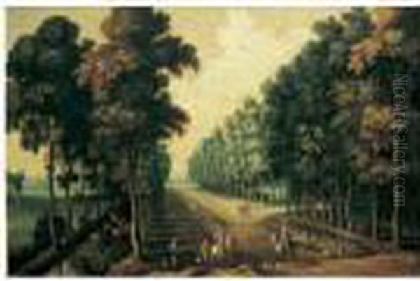 Cavaliers Dans Une Allee Bordee D'arbres Oil Painting by Jaques D'Arthois