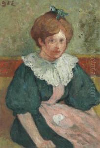 Jeune Fille Au Ruban Bleu Oil Painting by Georges dEspagnat