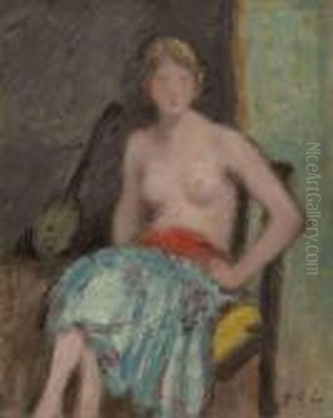 Femme Nue Assise Oil Painting by Georges dEspagnat