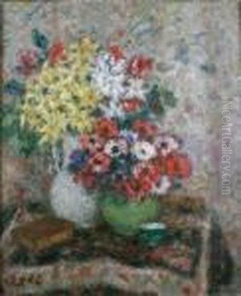 Vase De Narcisses Et Vase D'anemones Oil Painting by Georges dEspagnat