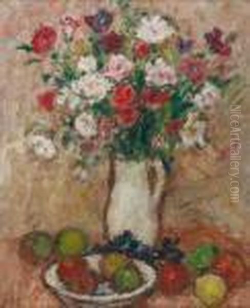 Nature Morte Aux Fleurs Et Aux Fruits Oil Painting by Georges dEspagnat