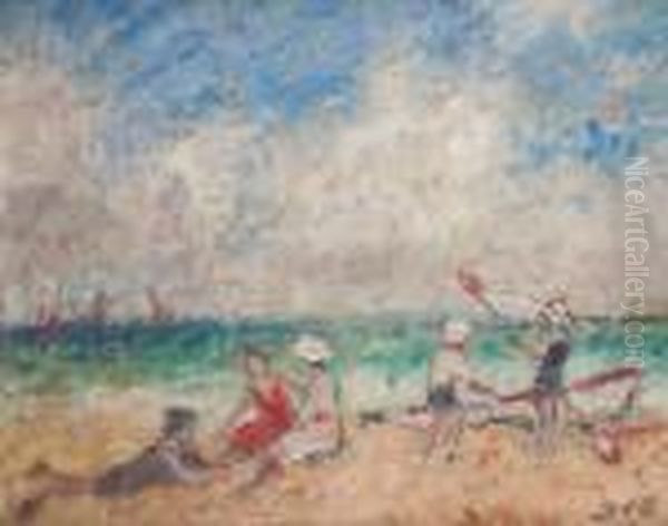 La Plage Oil Painting by Georges dEspagnat