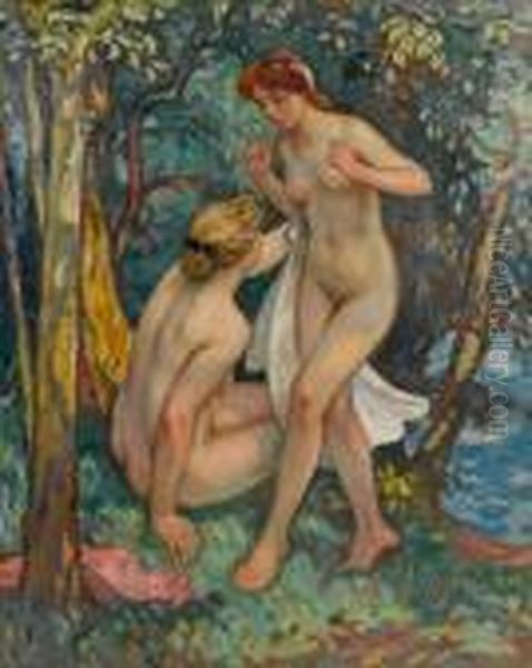 Les Deux Baigneuses Oil Painting by Georges dEspagnat