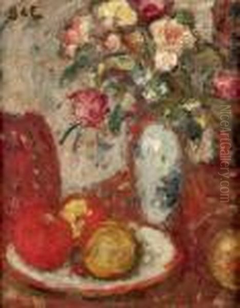 Nature Morte Au Vase De Roses Et Pommes Oil Painting by Georges dEspagnat