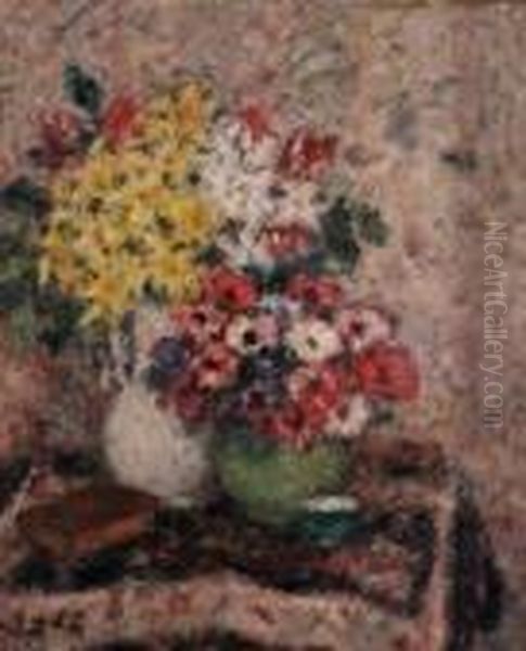 Deux Bouquets De Fleurs Oil Painting by Georges dEspagnat