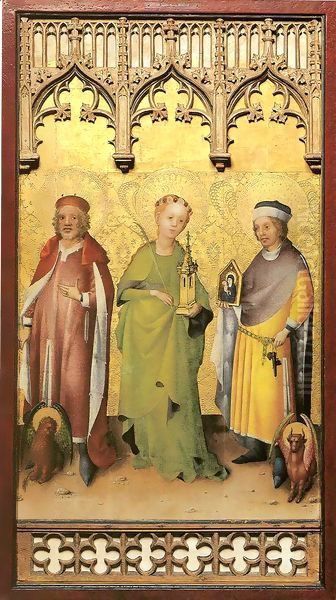 Sts Mark, Barbara and Luke 1445-50 Oil Painting by Stefan Lochner