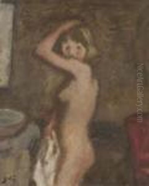 Femme Au Tub Oil Painting by Georges dEspagnat