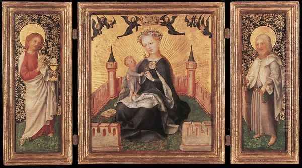 Triptych with the Virgin and Child in an Enclosed garden 1445-50 Oil Painting by Stefan Lochner