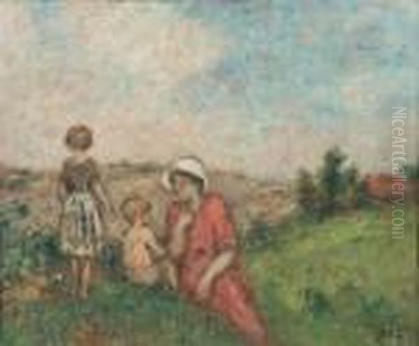 Mere Et Enfants A La Campagne Oil Painting by Georges dEspagnat