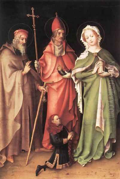 Saints Catherine, Hubert and Quirinus with a Donor c. 1435 Oil Painting by Stefan Lochner