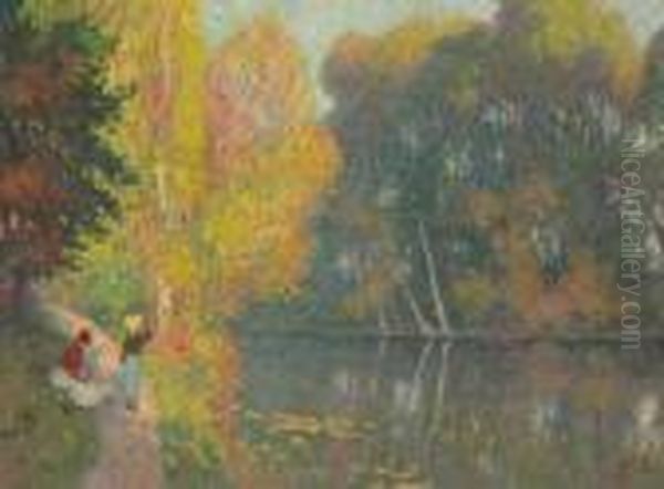 Mare A Aubergeville Oil Painting by Georges dEspagnat