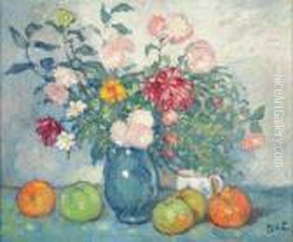 Nature Morte Au Vase De Fleurs Et Fruits by Georges dEspagnat