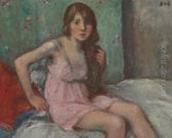 Jeune Fille Assise Oil Painting by Georges dEspagnat